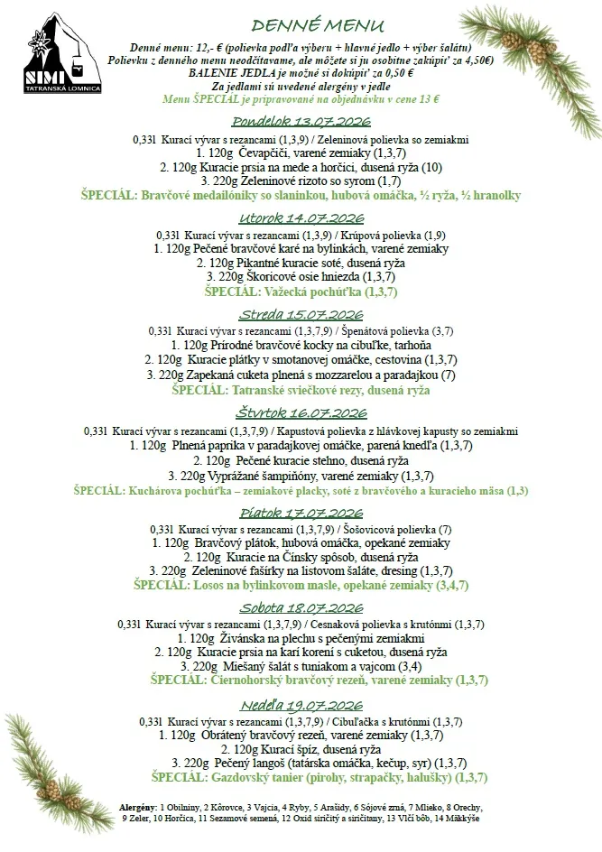 Aktuálne denné menu Penziónu SIMI na tento týždeň